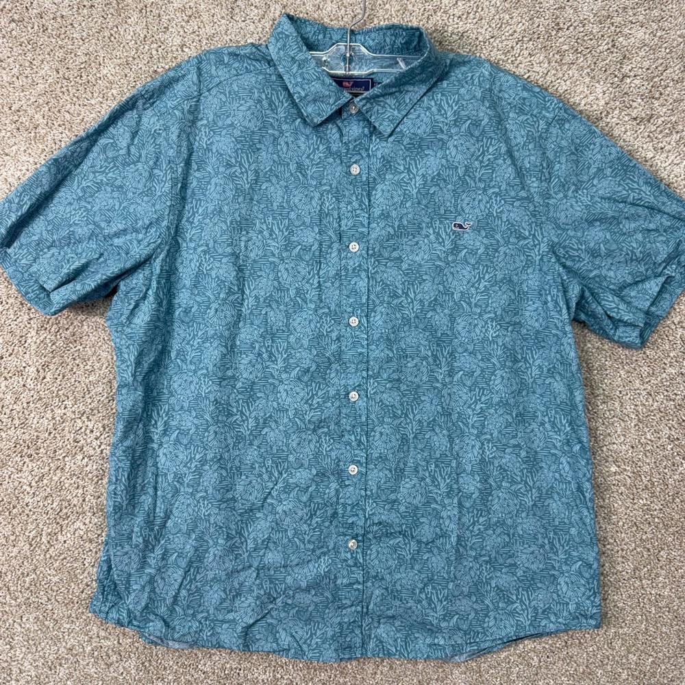 Vineyard Vines Shirt Mens XL Classic Fit Whale Shirt Teal Turtle Button Down EUC
